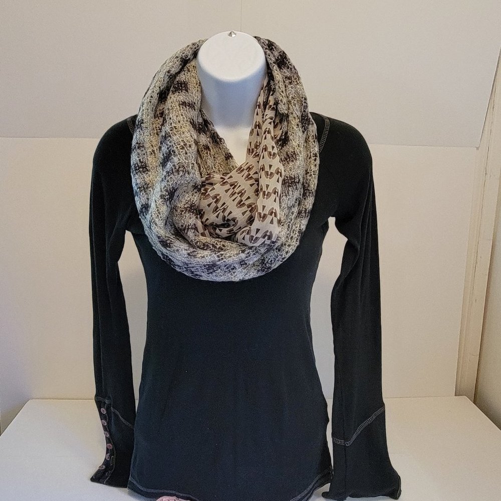 LOFT Dark Navy Blue, Grey and Tan Infinity Scarf, 2 sided, NWOT - Picture 11 of 14